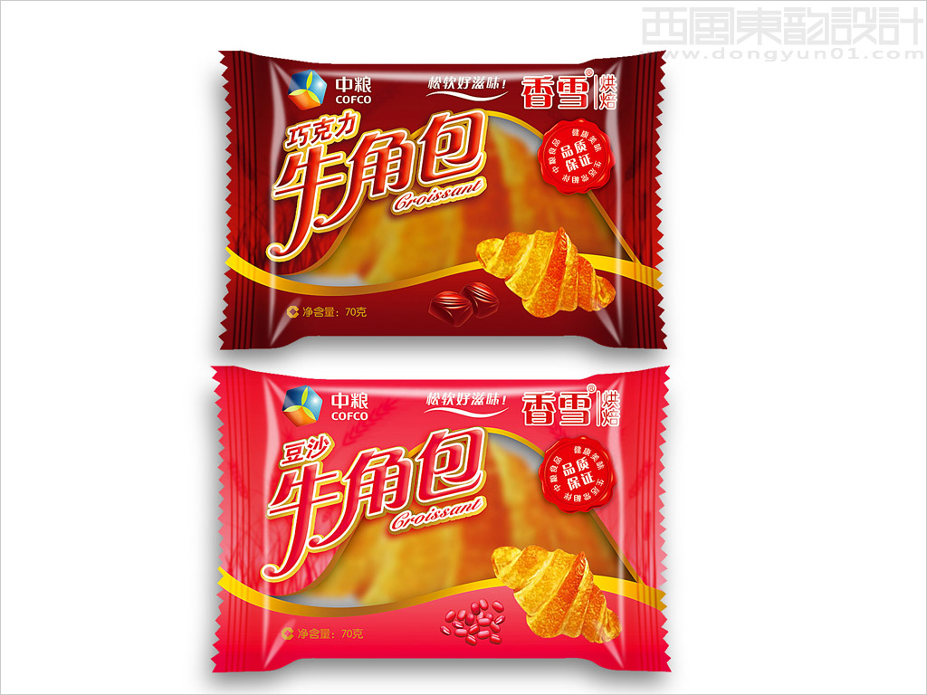 中糧香雪巧克力牛角包包裝設計、豆沙牛角包包裝設計