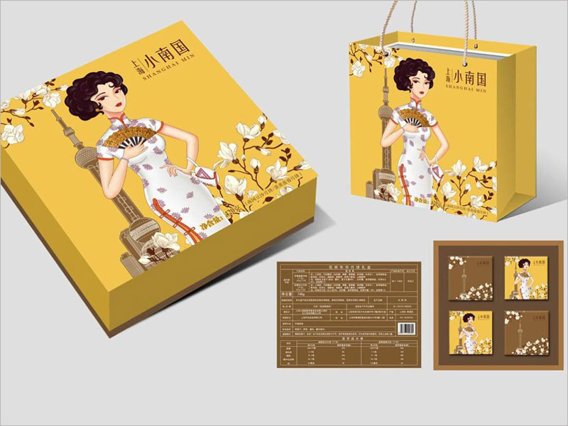 上海小南國月餅禮盒包裝設計，手繪老上海風，獨具特點